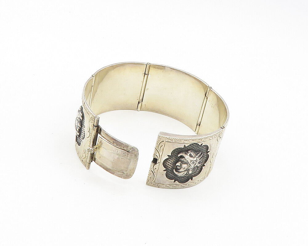 925 Sterling Silver  Vintage Shiny Oxidized Panel Chain Bracelet  BT7249