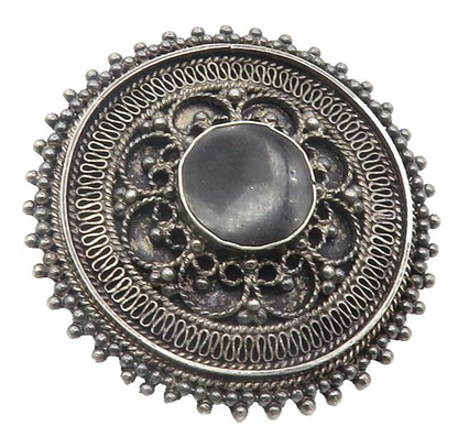 ISRAEL 925 Sterling Silver  Vintage Black Onyx Swirl Twist Brooch Pin  BP4456