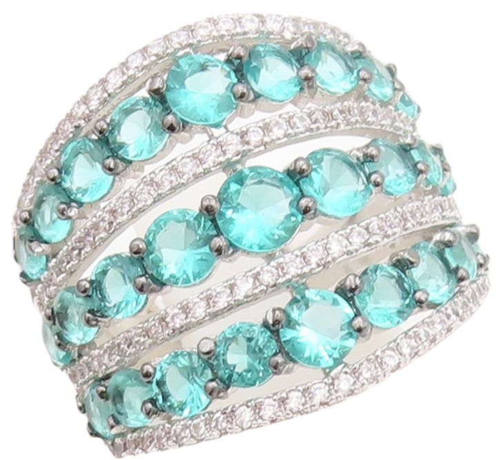 925 Sterling Silver Vintage Ring Designer Aqua & White CZ Bands  Sz 8.5  RG30150