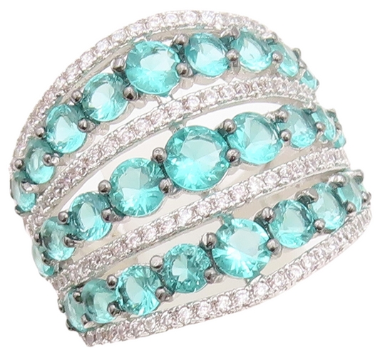 925 Sterling Silver Vintage Ring Designer Aqua & White CZ Bands  Sz 8.5  RG30150