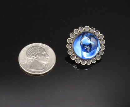 MEXICO 925 Silver  Vintage Unique Blue Amber Screw Back Earrings  EG12142