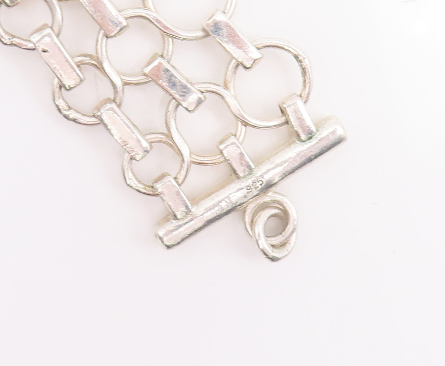 925 Sterling Silver Vintage Necklace Cutout Triple Ring Linked Chains  NE4290