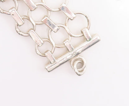 925 Sterling Silver Vintage Necklace Cutout Triple Ring Linked Chains  NE4290