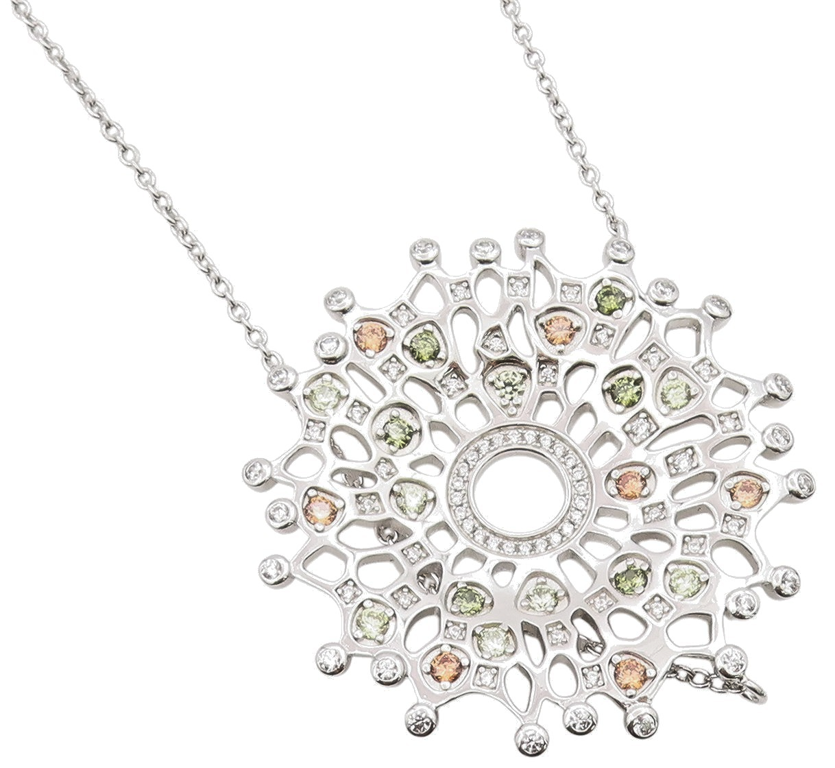 925 Sterling Silver Vintage Necklace Multi Gemstone Intricate Snowflake  NE4659