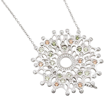 925 Sterling Silver Vintage Necklace Multi Gemstone Intricate Snowflake  NE4659