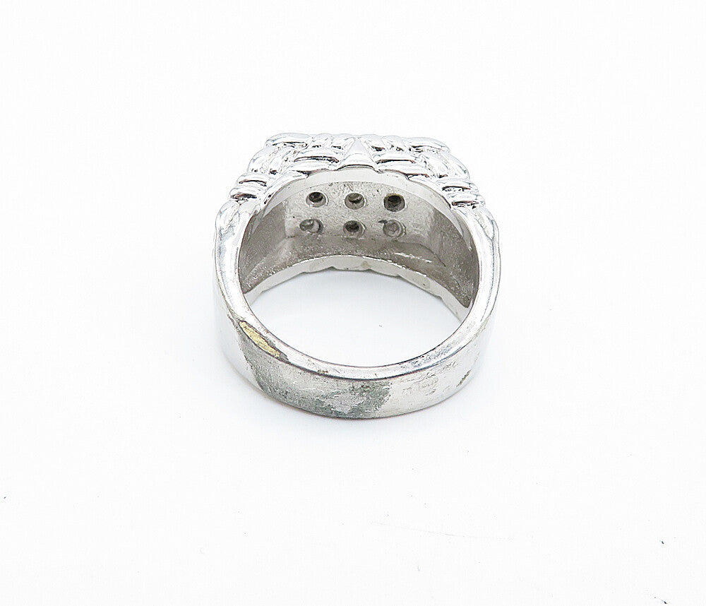 925 Sterling Silver  Cubic Zirconia Basket Weave Cocktail Ring Sz 10  RG7264