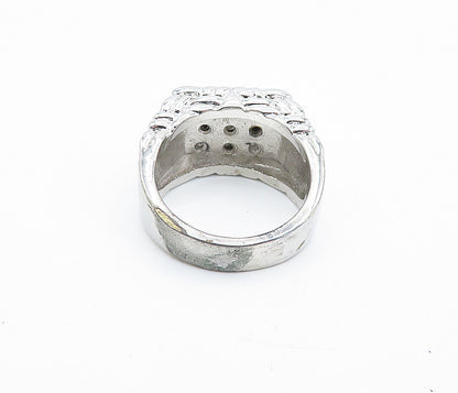 925 Sterling Silver  Cubic Zirconia Basket Weave Cocktail Ring Sz 10  RG7264