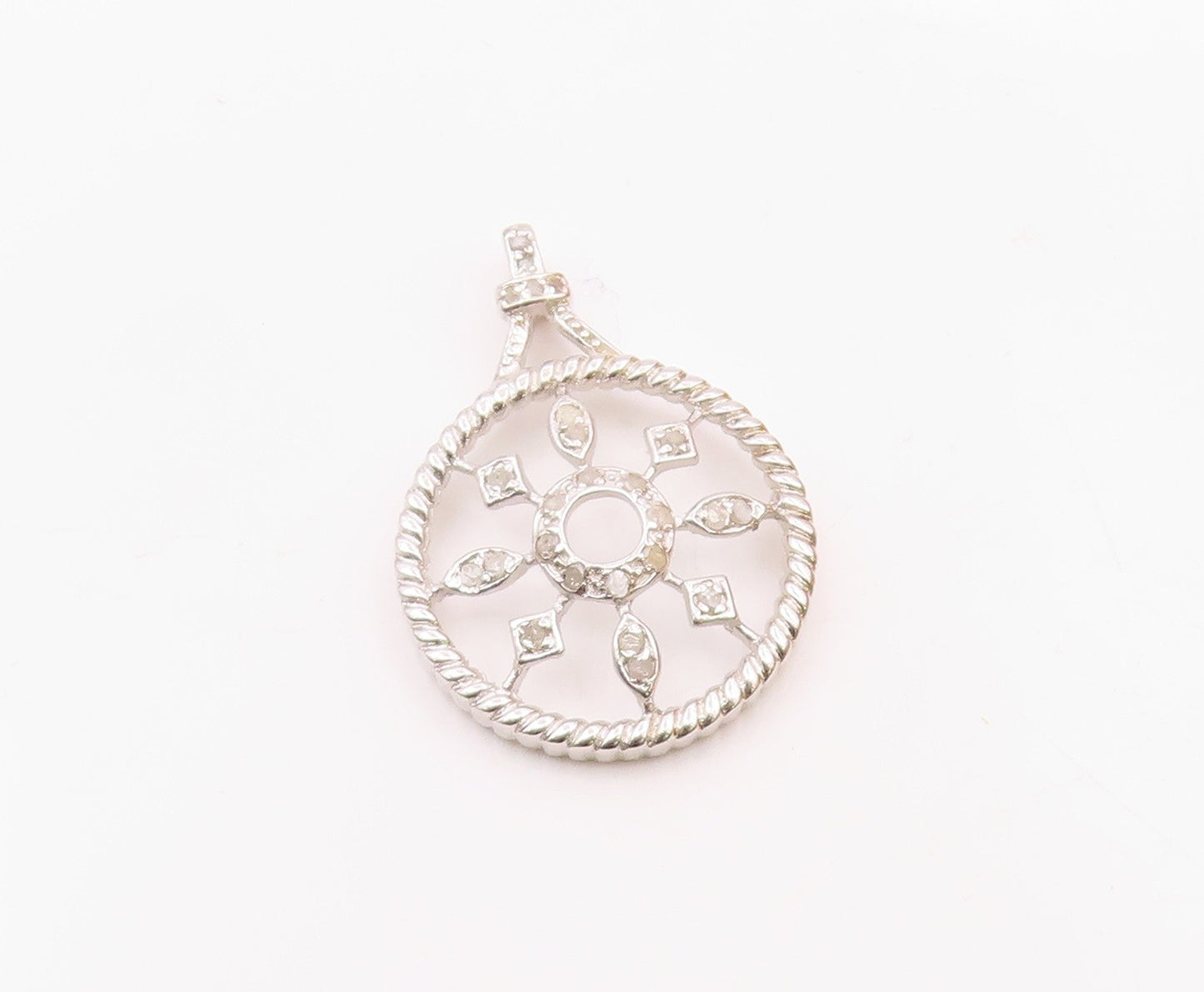925 Sterling Silver  Vintage Genuine Diamonds Snowflake Motif Pendant  PT19468