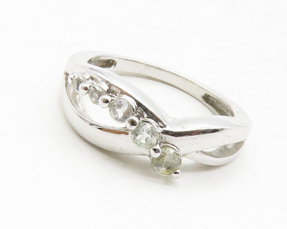 925 Sterling Silver  Graduated White Topaz Shiny Round Band Ring Sz 8  RG12936