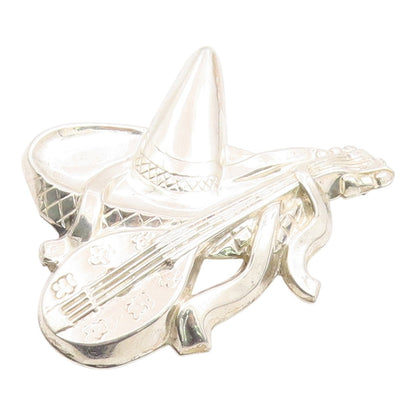 925 Sterling Silver Vintage Brooch Pin Modernist Musical Instrument Hat  BP12467