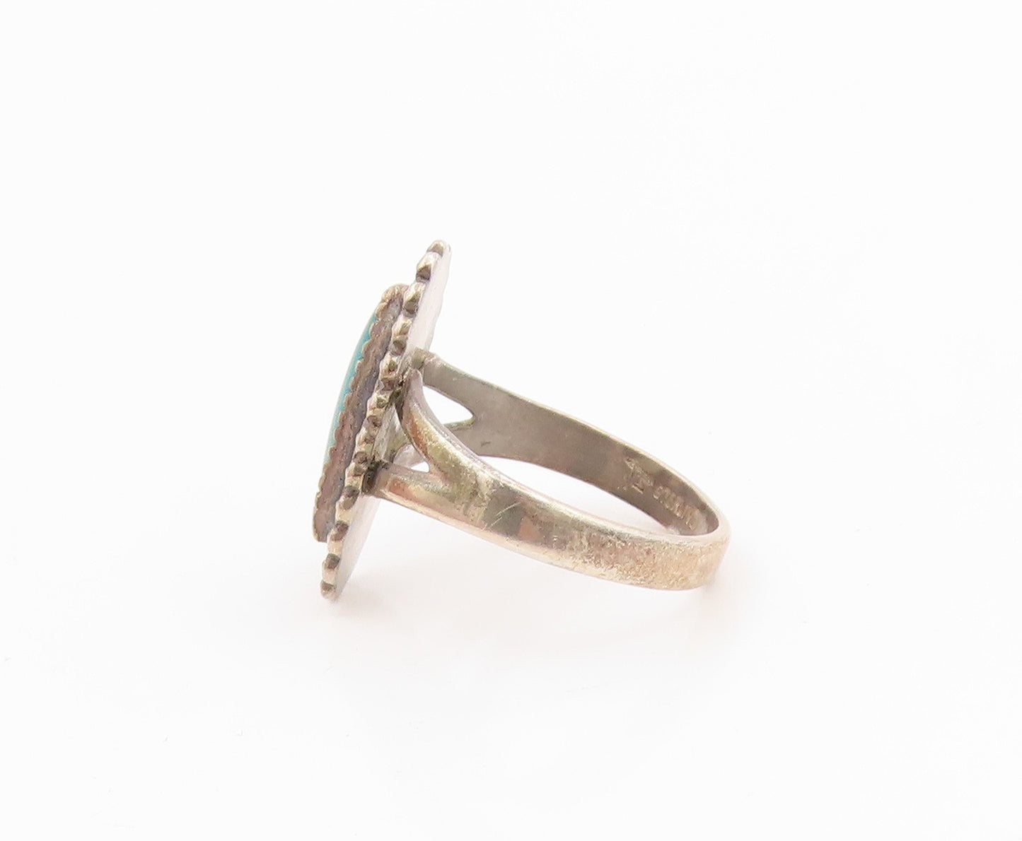 925 Sterling Silver Vintage Ring BELL Turquoise Statement Band  Sz 8  RG35944