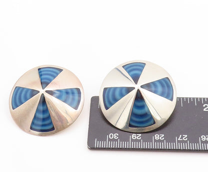 925 Sterling Silver Vintage Earrings MEXICO Designer Gemstone Fan Disk  EG13579