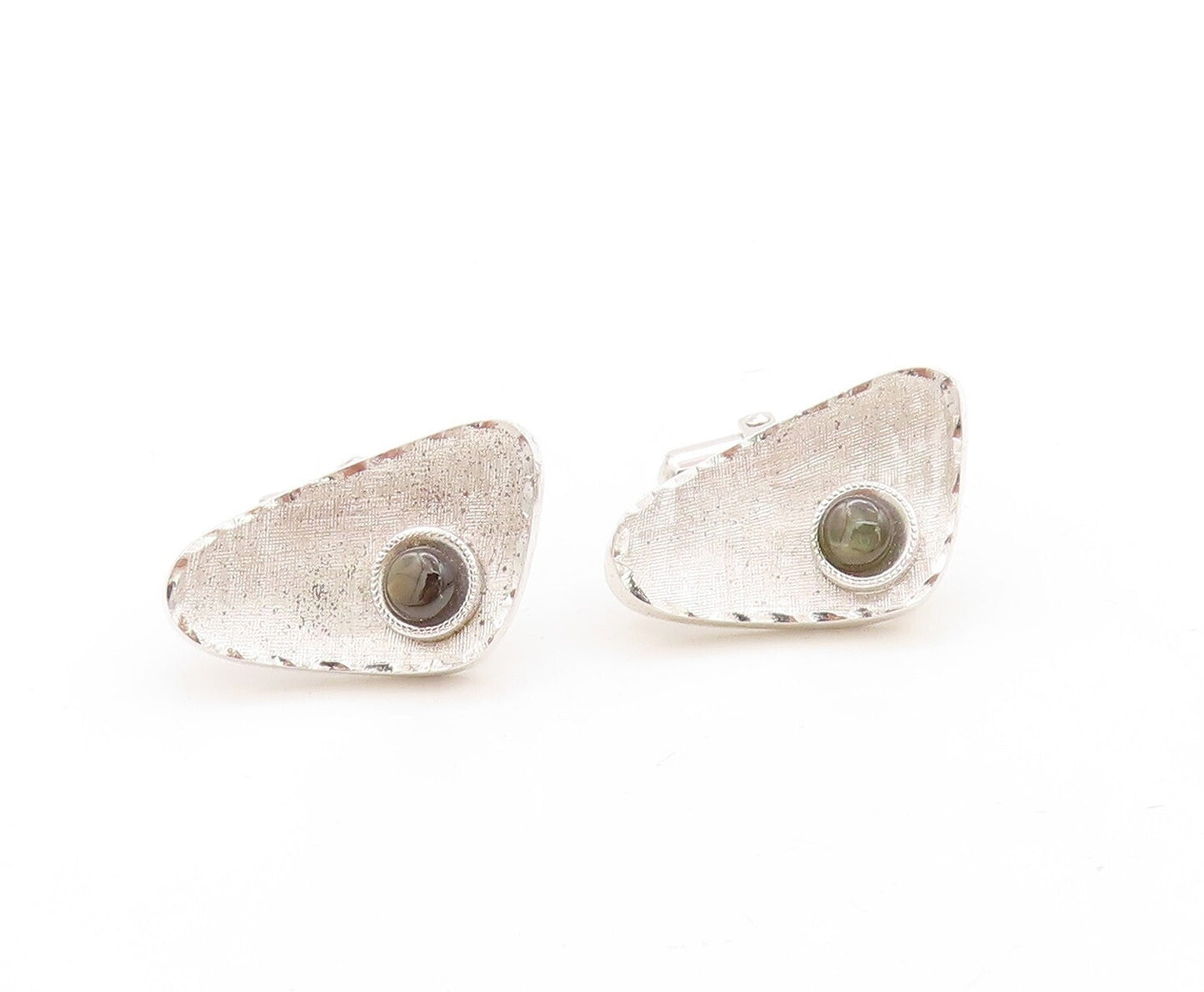 925 Sterling Silver Vintage Cuff Links Designer Triangular Cut Cat's Eye  TR3795