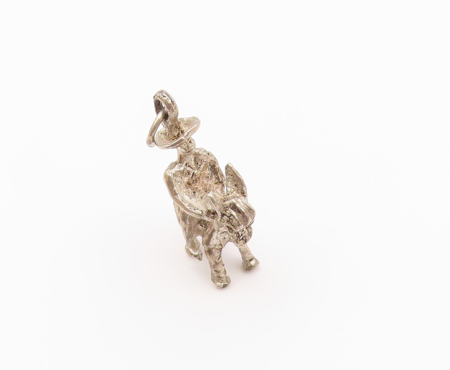 925 Sterling Silver  Vintage Man Riding Donkey Petite Pendant  PT15982