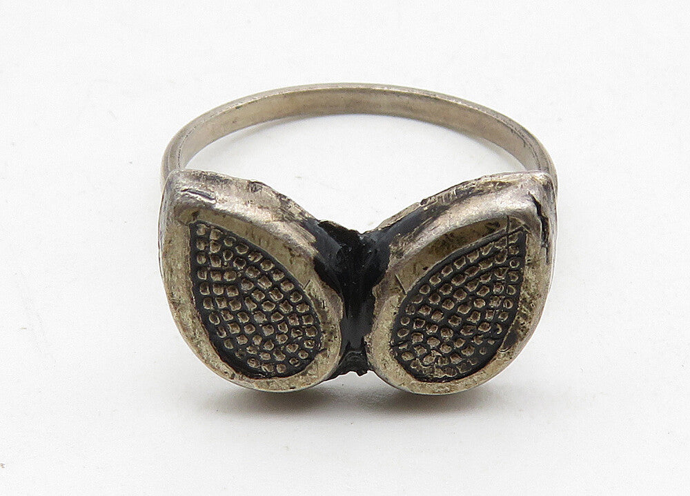 925 Sterling Silver  Vintage Dark Tone Floral Leaves Band Ring Sz 5  RG10517