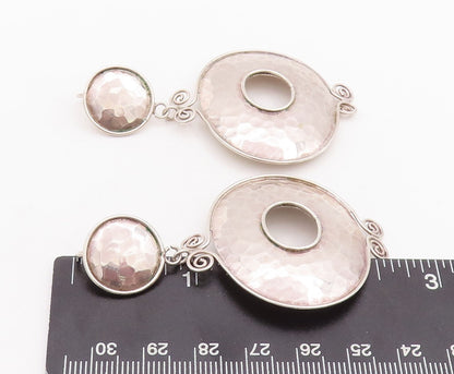 925 Sterling Silver Vintage Earrings Swirled Bordered Dangling Donut  EG13148
