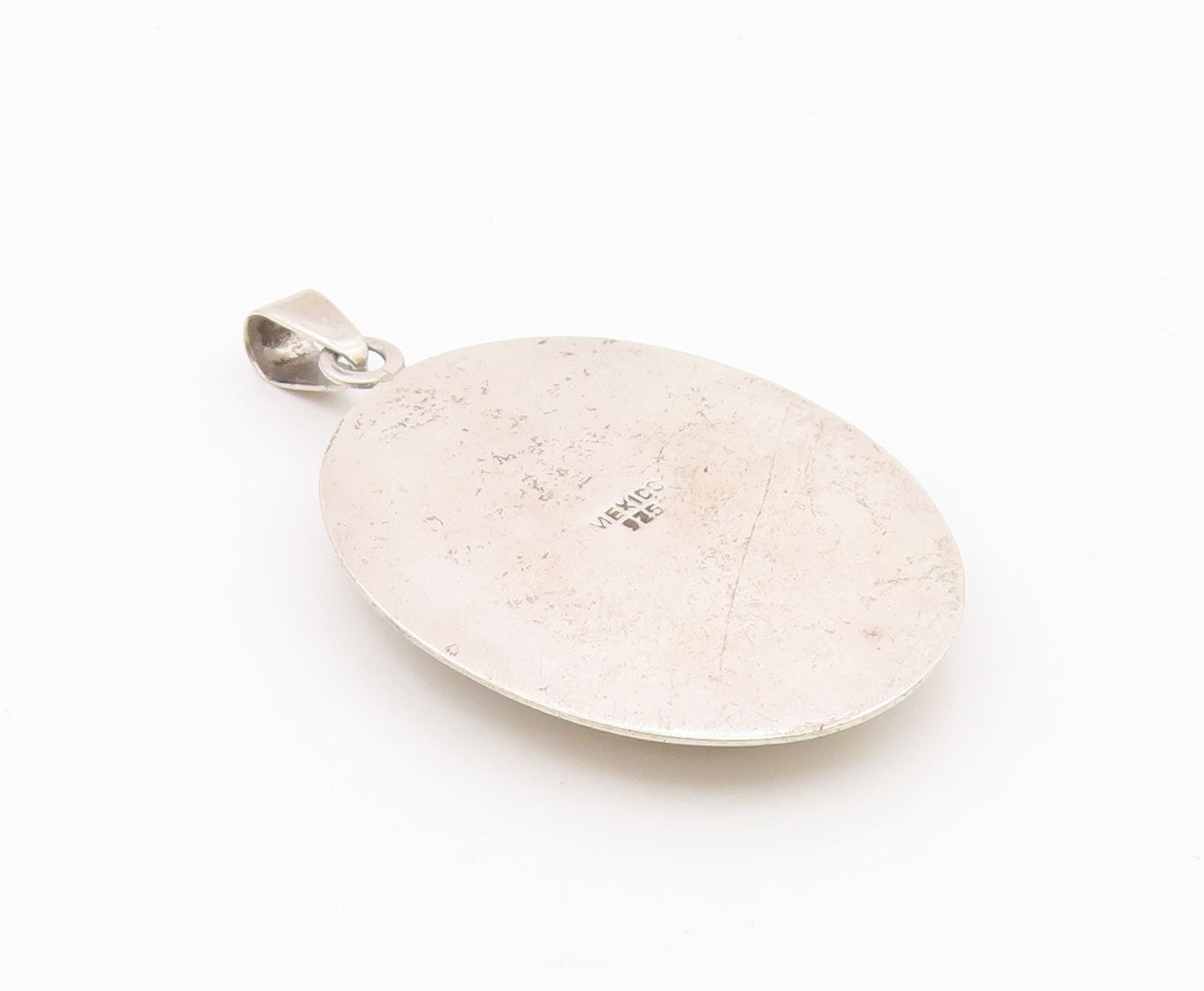DESIGNER 925 Silver  Vintage Mother Of Pearl Woman & Onyx Pendant  PT21039