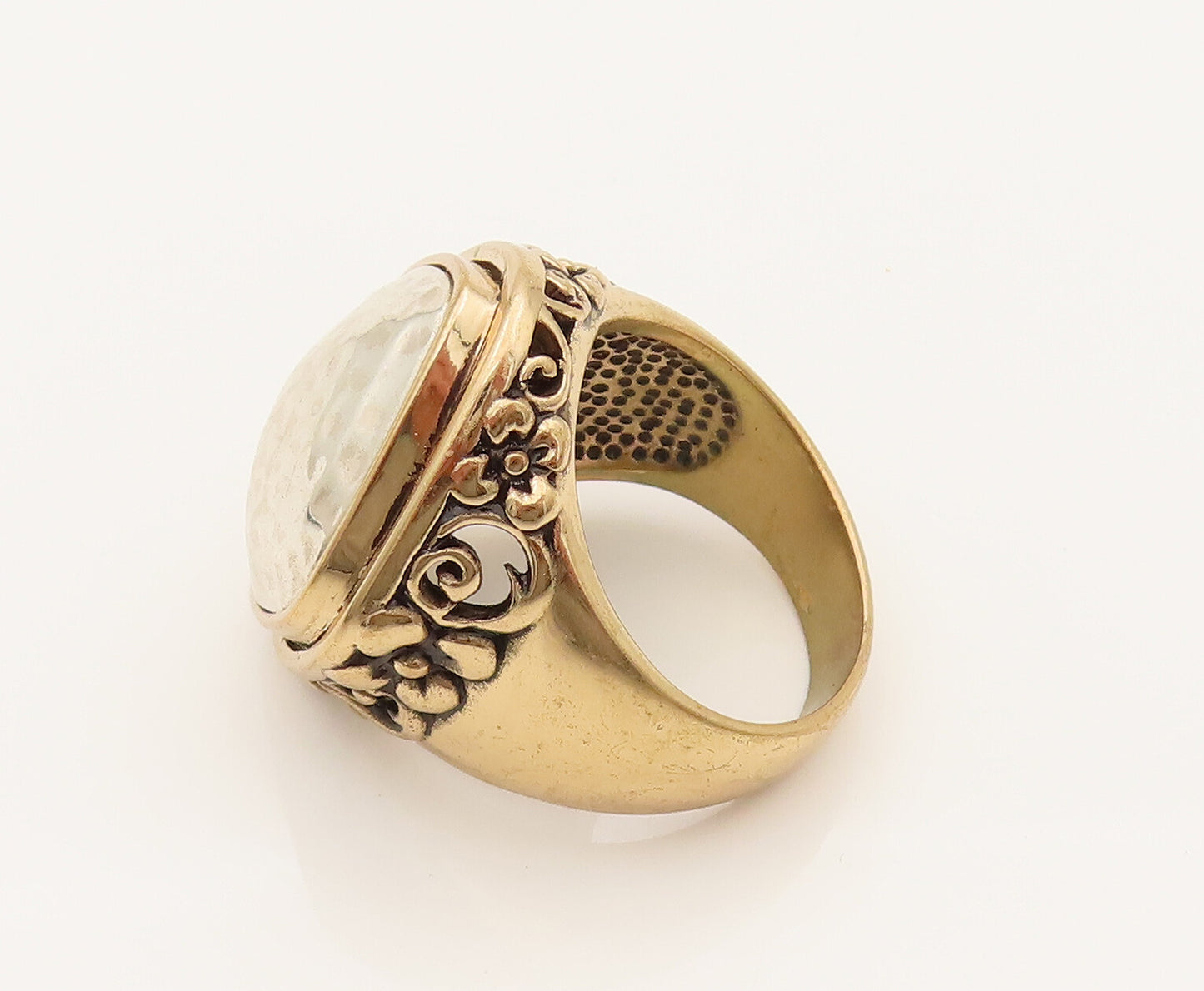 BARSE 925 Silver  Vintage Two Tone Hammered Dome Floral Ring Sz 11  RG26352
