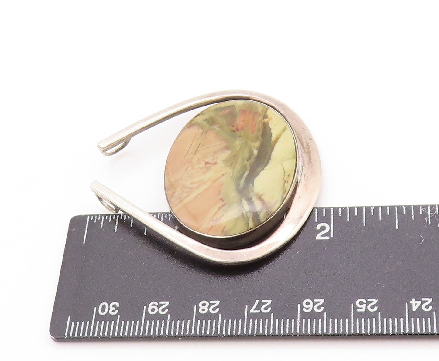 925 Sterling Silver Vintage Pendant Jasper Modernist Horseshoe Design  PT25075