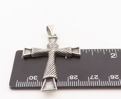 925 Sterling Silver Vintage Pendant Solid Grooved Religious Cross  PT23485