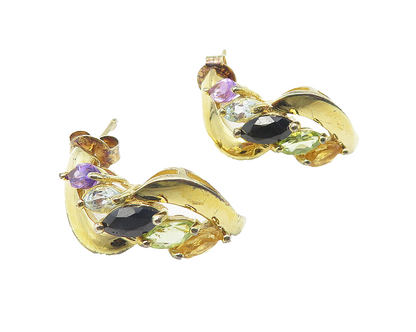 925 Silver Amethyst Aquamarine Sapphire & Multi Stone Drop Earrings EG6012