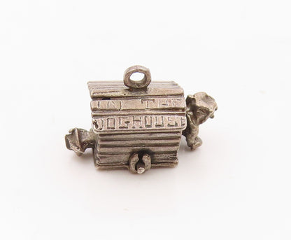 925 Sterling Silver  Vintage Bulldog In Dog House Pendant (MOVES)  PT21052