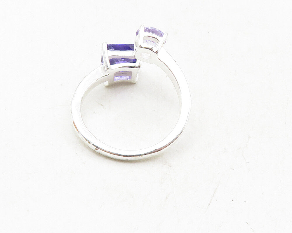 925 Sterling Silver  Purple Cubic Zirconia Bypass Band Ring Sz 8.5  RG9959