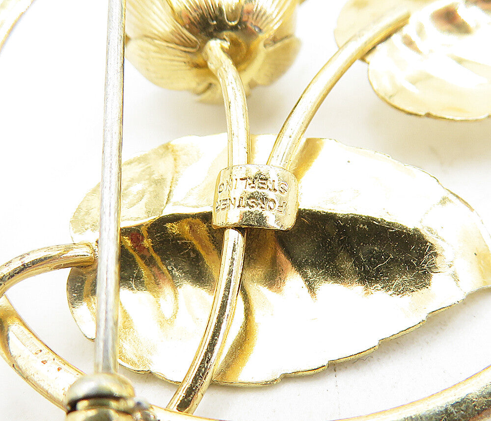 FORSTNER 925 Silver  Vintage Shiny Gold Plated Rose Flower Brooch Pin  BP1971