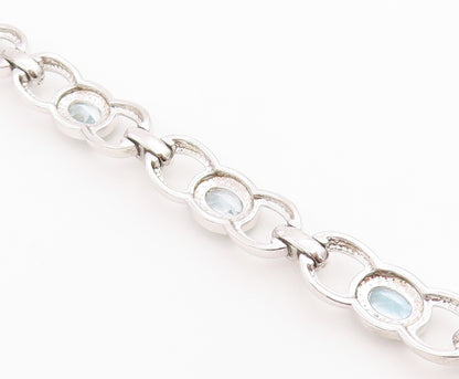 925 Sterling Silver Vintage Bracelet Oval Cut Blue Topaz Statement Chain BT12230
