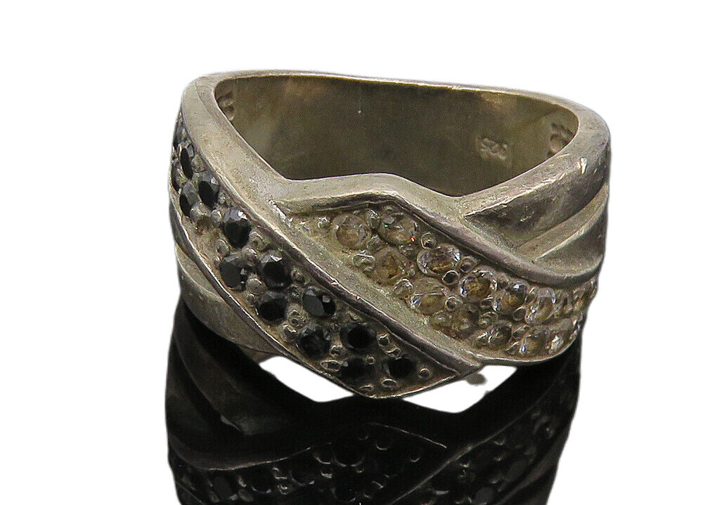 925 Sterling Silver  Vintage Hematite & Topaz Split Band Ring Sz 7  RG10534