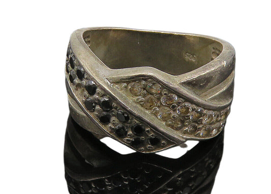 925 Sterling Silver  Vintage Hematite & Topaz Split Band Ring Sz 7  RG10534