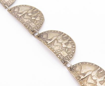 925 Sterling Silver Vintage Necklace PERU Llama & Sun Motif Panel Link  NE4873