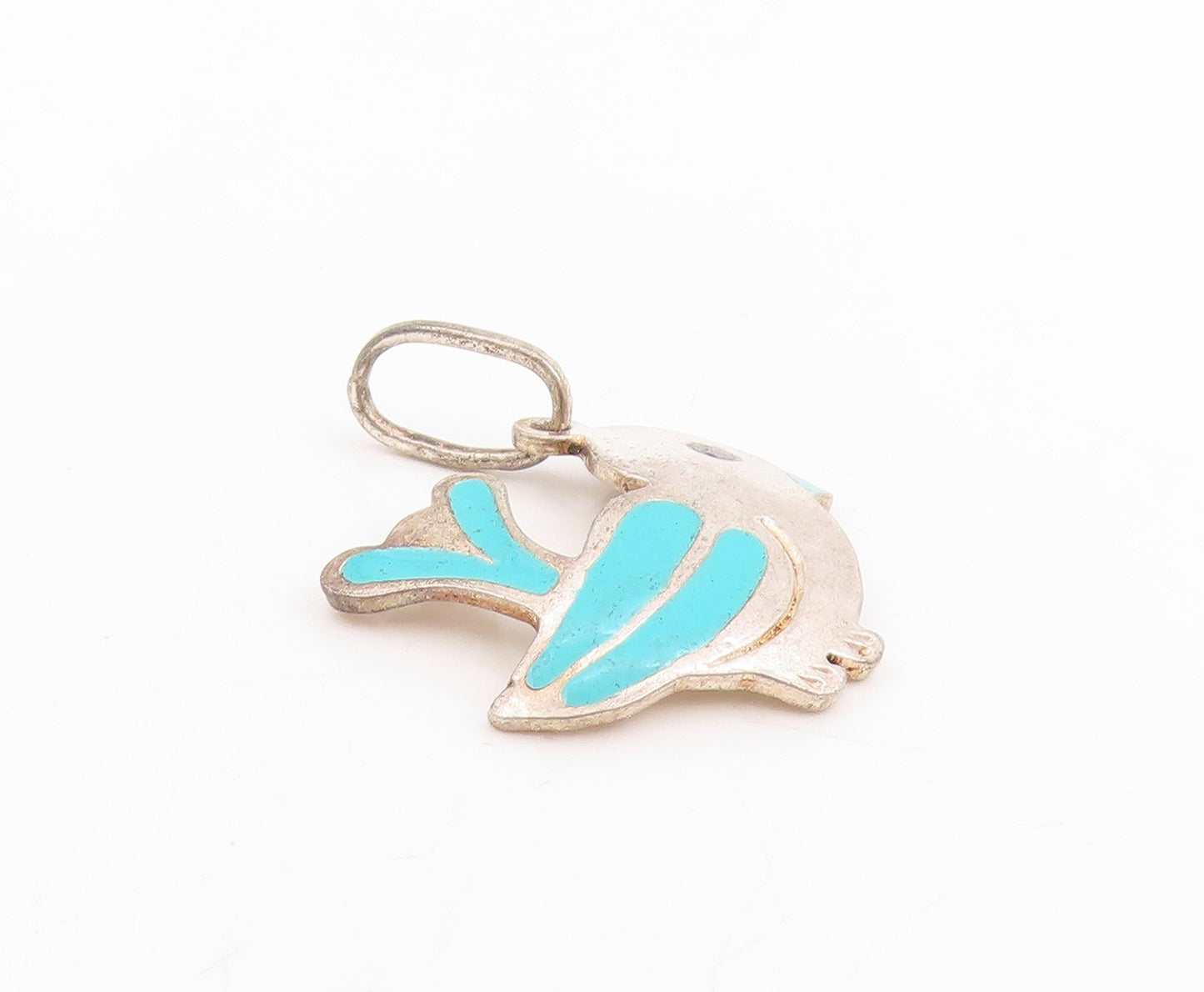 925 Sterling Silver Vintage Pendant Blue Enameled Thunderbird Charm  PT25395