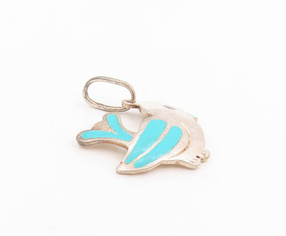 925 Sterling Silver Vintage Pendant Blue Enameled Thunderbird Charm  PT25395