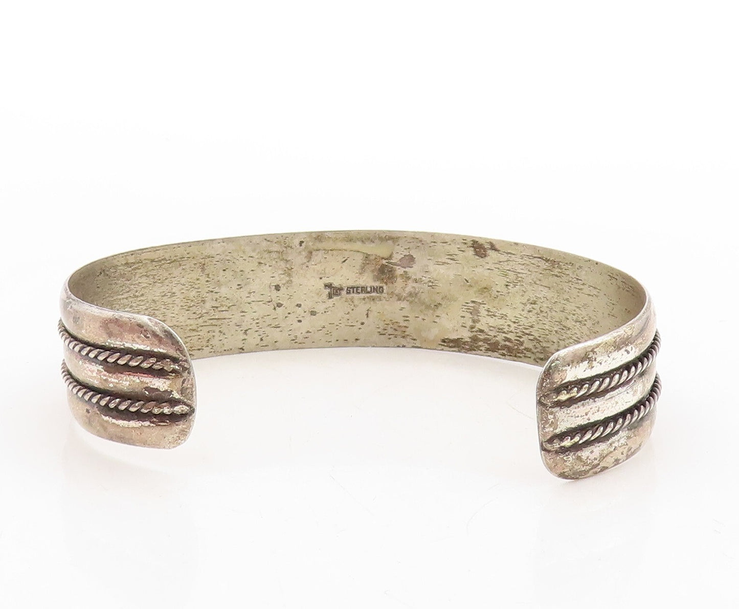 925 Sterling Silver Vintage Bracelet POST BELL Dark Tone Roped Cuff  BT10952