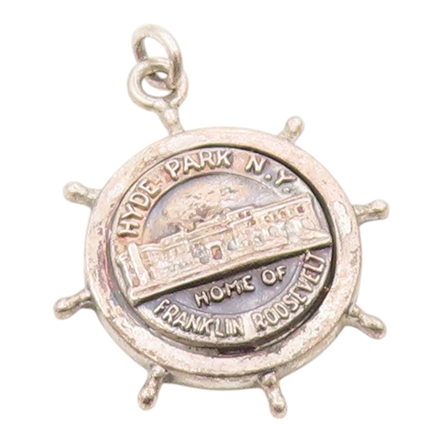 925 Sterling Silver  Vintage Antique Hyde Park NY Ship Wheel Pendant  PT17666