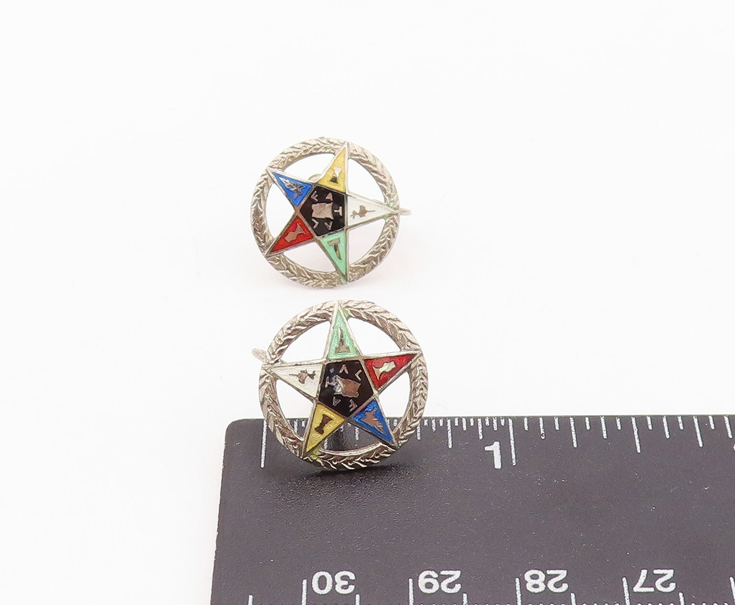 925 Sterling Silver Vintage Earrings Enameled Order Of The Eastern Star  EG13457