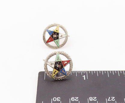 925 Sterling Silver Vintage Earrings Enameled Order Of The Eastern Star  EG13457
