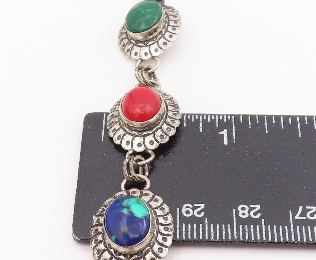 925 Sterling Silver Vintage Bracelet SOUTHWESTERN Multi Gemstone Link BT11527