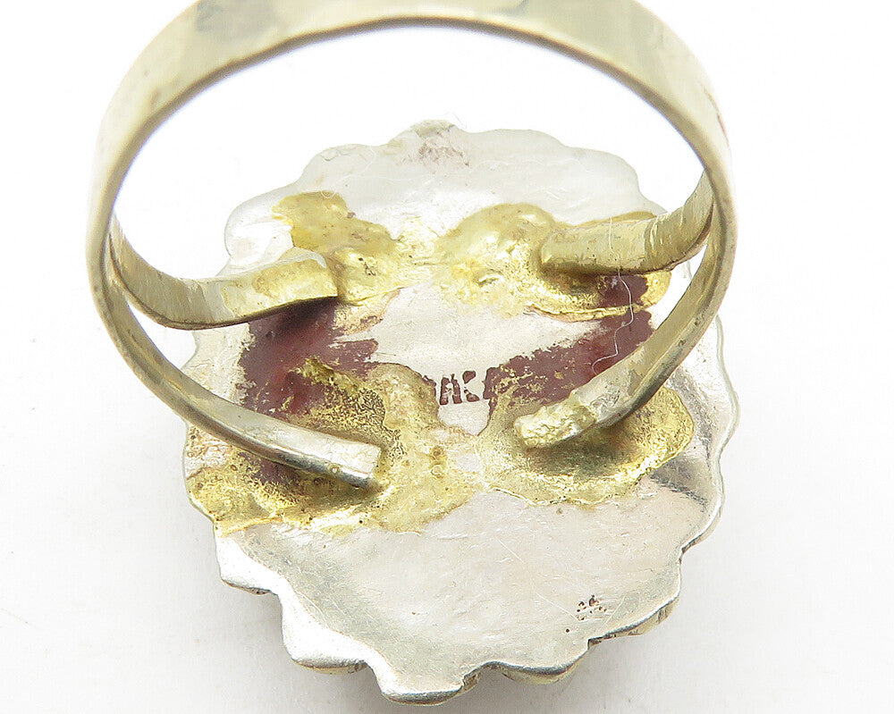 925 Sterling Silver  Vintage Abalone Shell Floral Cocktail Ring Sz 6  RG10968