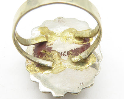 925 Sterling Silver  Vintage Abalone Shell Floral Cocktail Ring Sz 6  RG10968