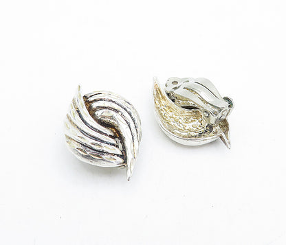 925 Sterling Silver  Vintage Shiny Etched Swirl Non Pierce Earrings  EG2145