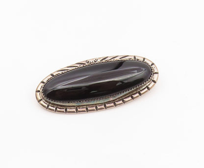 925 Sterling Silver Vintage Brooch Pin NAVAJO Modern Cabochon Black Onyx BP12342