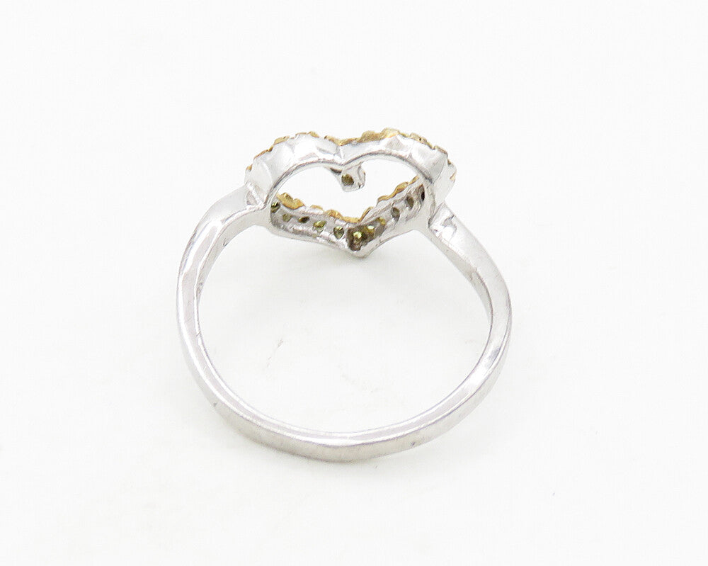 925 Sterling Silver  Vintage Citrine Open Love Heart Band Ring Sz 7  RG19871