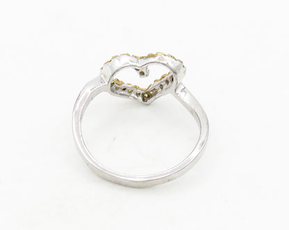 925 Sterling Silver  Vintage Citrine Open Love Heart Band Ring Sz 7  RG19871