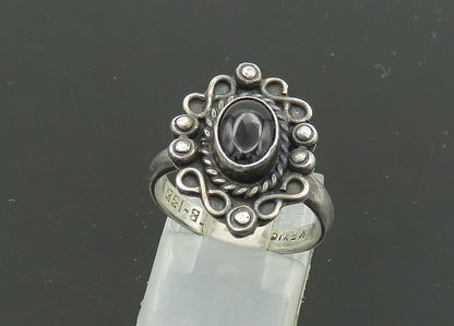 MEXICO 925 Silver  Vintage Black Onyx Floral Motif Band Ring Sz 6.5  RG20954