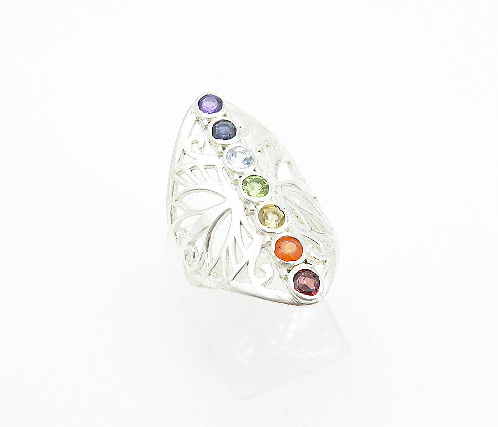 925 Silver  Amethyst Tanzanite Topaz Peridot & Citrine Ring Sz 6.5  RG8070