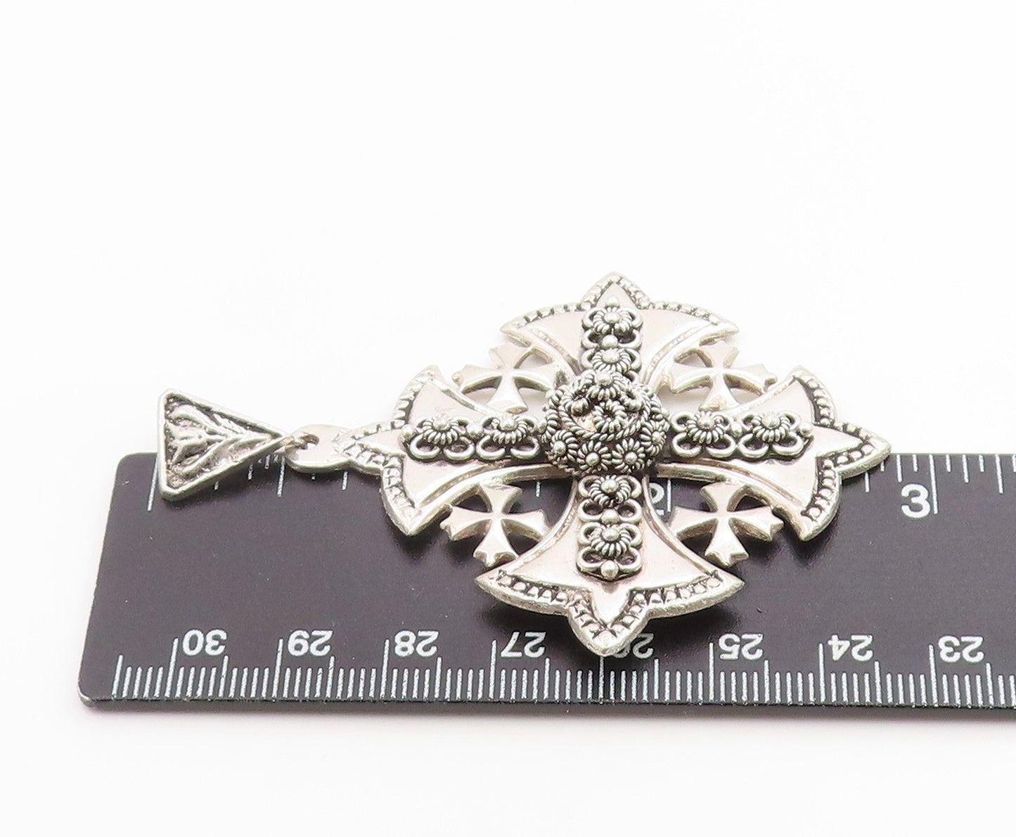925 Sterling Silver Vintage Pendant JERUSALEM Classic Crusader Cross  PT26299