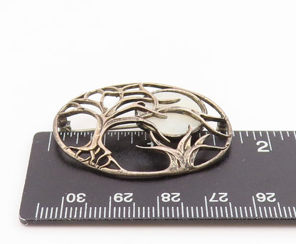 925 Sterling Silver Vintage Brooch Pin Mother Of Pearl Night Scenery   BP12198