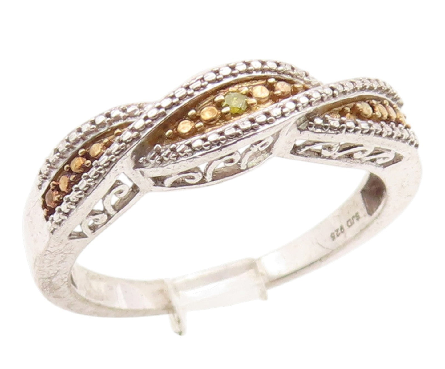 925 Sterling Silver Vintage Ring Two Tone CZ Intertwined Band  Sz 11  RG35952